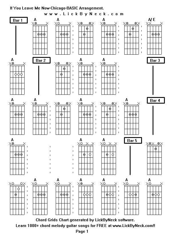 Chord Grids Chart of chord melody fingerstyle guitar song-If You Leave Me Now-Chicago-BASIC Arrangement,generated by LickByNeck software.